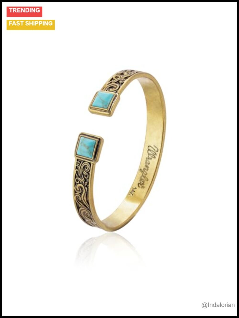 Western Turquoise Copper Cuff Bracelet Vintage Carved Floral Women